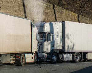 Truck accident: A head-on collision between two goods trucks.